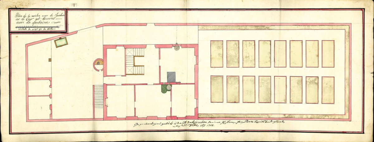 Grundriss EG mit Garten, Bauzeichnungen des alten Barock Pfarrhauses von Pierre Racine.